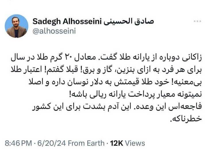 واقعا میتوان در سال 20 گرم طلا به هر خانوار داد؟/ الحسینی: فاجعه است این وعده!