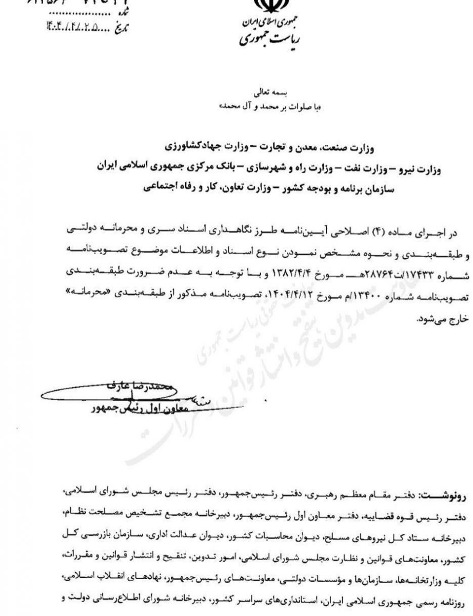 مصوبات حمایت از تولید پس از جنگ از حالت محرمانه خارج شد