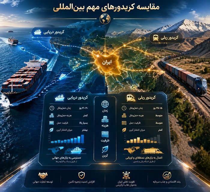 کریدورهای مهم حملونقل بینالمللی؛ معرفی، مقایسه و نقش ایران در تجارت جهانی